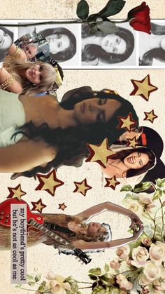 a collage of two women with flowers and stars