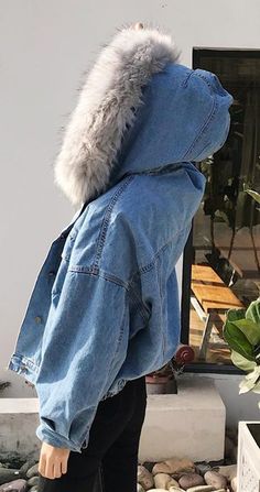 Feminine Closet, Fur Jean Jacket, Jean Jacket Outfits, Fur Hood Jacket