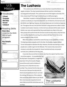 the u s history worksheet with an image of a boat in the water