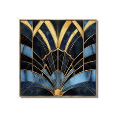 an art deco design with blue and gold colors