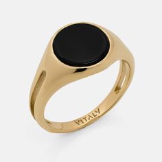 This circular signet ring features a polished black onyx stone and technical cutaways on each side for a streamlined effect.
Materials: Stainless Steel, Onyx Antique Gold Rings, Steel Accessories, Stainless Steel Accessories, Black Onyx Stone, Onyx Stone, Instagram Inspiration, Matte Gold, Signet Ring, Cute Jewelry