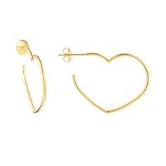 14K Gold Tilted Open Heart Hoop Earrings - Women. A timeless classic in any womans wardrobe these rich pieces of 14 karat beauty exude a high polish quality that will punctuate any outfit. These earrings are perfectly crafted for accentuating facial features and simple enough to go with any style without being distracting. An easy to open clasp makes the perfect closure for quick application and removal. Size: one size.  Gender: female.  Age Group: adult. Small Hoop Yellow Gold Earrings For Valentine's Day, Elegant Heart-shaped Yellow Gold Huggie Earrings, Elegant Everyday Huggie Earrings For Valentine's Day, Elegant Valentine's Day Huggie Earrings, Heart-shaped Yellow Gold Hoop Earrings For Everyday, Gold Heart-shaped Hoop Earrings Fine Jewelry, Yellow Gold Heart Hoop Earrings For Everyday, Everyday Heart-shaped Hoop Earrings In Yellow Gold, 14k Yellow Gold Hoop Heart Earrings