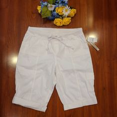 Bnwt Brand: Fresh Size: 14p Color: White Style: Pull Up Elastice Waistline With Rolled Up Shorts Msrp: $40 White Relaxed Fit Shorts With Side Pockets, White Cargo Shorts With Built-in Shorts, Functional White Moisture-wicking Shorts, White 4-way Stretch Shorts, White Cotton Cargo Shorts With Built-in Shorts, Fresh Brand, Navy Shorts, Embroidered Shorts, Hawaiian Print