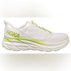 Brand New With Original Box. Never Worn. No Flaws. Authentic Hoka One One Clifton 8 Women’s Running Shoes Color Is Ggbwt Green Glow Bright White Size Us Women’s 5 Regular Width This Is The Jhk Edition Which Is Short For Johannes Hsflot Klbo Made Exclusively For Hoka In Norway On Behalf Of The Athlete. All Websites That Used To Sell These Shoes Are Norwegian And So Is The Klaebo. This Limited Design Uniquely Features A Smile On The Heel Tab. These Are Extremely Uncommon And Nearly Impossible To F White Slip-on Running Shoes With Boost Midsole, White Slip-on Breathable Running Shoes, Functional Medium Fit White Running Shoes, White Running Shoes With Ortholite Insole For Errands, White Running Shoes With Ortholite Insole, White Slip-on Running Shoes With Ortholite Insole, White Running Shoes Medium Fit, White Running Shoes With Medium Fit, White Cushioned Slip-on Running Shoes