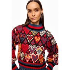 Multicolored. (52% Cotton, 21% Polyester, 12% Nylon, 8% Other, 3% Wool, 3% Acrylic, 1% Alpaca). Knit Sweater. Mock Neck. Long Sleeves. Pull on. Imported. Black Knit Sweater, Rent The Runway, Farm Rio, Black Knit, Alpaca, Mock Neck, Knit Sweater, Knitted Sweaters, Long Sleeves