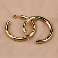 Beautiful Statement Earnings- Never Worn Thick Gold Hoop Earrings, Hiphop Jewelry, Thick Gold Hoops, Earring Simple, Thick Hoop Earrings, Steel Earrings, Waterproof Jewelry, Round Circle