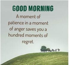 a green hill with trees on it and the words good morning