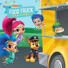 the cartoon food truck is full of little kids and their favorite characters, including an adorable dog