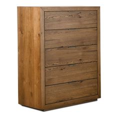 a wooden dresser with five drawers on one side