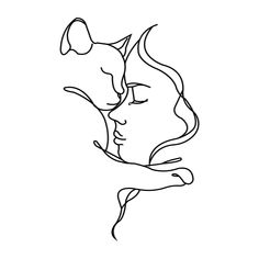 a line drawing of two people kissing each other