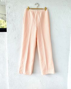 "S p e c i f i c s . . . Label: -- Tagged Size: 10 Approx Fit: Womens >> S - M stretch to material  Color: Pink // White  Material: Textured Polyester Knit // Elastic Waistband // Small String Waistband at Sides Condition: Overall in Amazing Vintage Condition M e a s u r e m e n t s . . . (side to side // laying flat // elastic waistband //  stretch to material) Waist - approx. 14.5\" - 17.5\" Hips - approx. up to 19\" Length - approx. 41\" Inseam - approx. 30\"" Vintage Spring Loungewear Pants, Vintage Loungewear Pants For Spring, Spring Vintage Loungewear Pants, Vintage Fitted Bottoms For Loungewear, Vintage Fitted Loungewear Bottoms, Fitted Vintage Bottoms For Loungewear, Womens Trousers, Fit Womens, Knit Pants