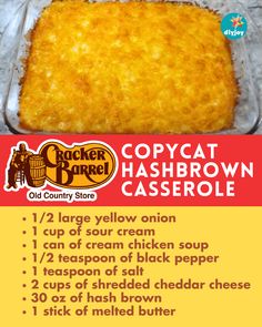 the recipe for this casserole has been made in an old country store and is ready to be eaten