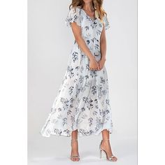 Season:Summer; Fabric:Chiffon; Sleeve Length:Short Sleeve; Gender:Women's; Style:Elegant; Occasion:Date,Daily; Fit Type:Regular Fit; Dresses Type:A Line Dress; Pattern:Floral; Design:Ruffle; Neckline:V Neck; Sleeve Type:Ruffle Sleeve; Brand:Shall We; Front page:FF; Listing Date:06/14/2024; Bust:null; Length:null; Waist:null; Fit US Size:null; Fit UK Size:null; Fit EU Size:null; Dress Length Type:Maxi Dress; Print Type:Print Maxi Dress Elegant, Print Chiffon Dress, Chiffon Floral, Flower Skirt, Floral Ruffle, Party Wear Dresses, Neck Ruffle, Floral Chiffon, Dress Elegant