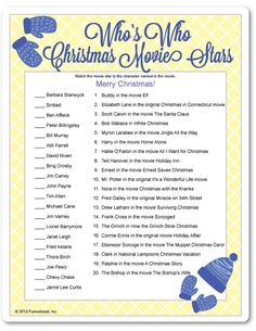 a christmas movie star game with the words, who's who? and other items