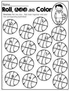 the printable worksheet for roll and color with basketballs on it's sides