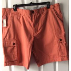 Nwt Merona Mens Cargo Shorts, Size 46, 10” Inseam, Divine Red. 100% Cotton The Color Is Divine Red, The Have An Orange Tint To Them. Really Nice Shade This Comes From A Clean Smoke Free And Pet Free Environment Big And Tall Summer Shorts With Pockets, Big And Tall Cotton Shorts, Mens Cargo Shorts, Fishing Shorts, Khaki Fashion, Blue Khakis, Cargo Shorts Men, Mens Cargo, Khaki Shorts