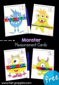 monster measurement cards for kids with free printables to help them learn how to count the numbers