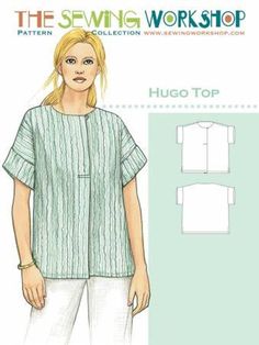 a women's shirt and pants sewing pattern with the top in two different lengths