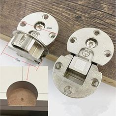 an image of two metal latches on the side of a wooden door with measurements