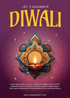 a poster for diwali with a lit candle in the center and an ornate design on