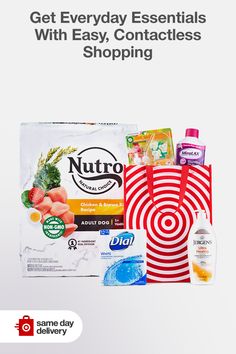 an ad for nutro products with the text get everyday essentials with easy, contactless shopping