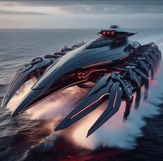 a futuristic ship in the middle of the ocean