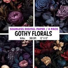 seamless digital paper / 4 pack - goth florals