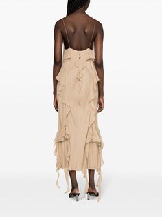 KHAITE ruffle-trim silk maxi dress Khaite Dress, Chiffon Gown Styles, Neutral Silk, Silk Georgette Dress, Yellow Midi Dress, Silk Maxi, Maxi Jersey Dress, Brown Silk, Silk Midi Dress