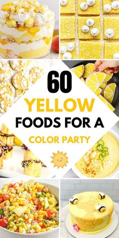 60 Yellow Foods for a Color Party Ideas For Color Party, Foods For Color Party, Color Party Food Ideas, Yellow Foods For Party, Blue Party Food, Color Party Food, Yellow Party Foods, Yellow Party Themes, Blue Party Foods