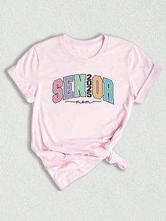 a pink shirt with the word senior on it