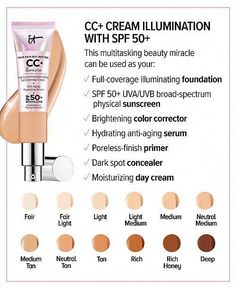 Shop IT Cosmetics CC+ Cream Illumination with SPF 50+ online at Macys.com. IT Cosmetics CC+ Cream Illumination with SPF 50+ is infused with micronized light-reflecting pigments that give you a gorgeous, radiant glow without glitter or shimmer. Developed with plastic surgeons, this lightweight, color correcting foundation has skin-loving traits and 7 benefits in 1 product. It Cosmetics Cc Cream, Physical Sunscreen, Skin Imperfection, Color Corrector, It Cosmetics, Cc Cream, Makeup Reviews, Face Cleanser, Color Correction