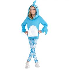 Buy Fin-Tastic Child Costume at Michaels. com. Wear this costume to show your love of sharks. There are plenty of fish in the sea but there's also this Fin-Tastic Shark Costume! This adorable yet comfortable costume features a shark hoodie with fins on the arm and blue water-print leggings. Details: Blue Available in assorted child sizes Includes shark hoodie and blue water-print leggings Shoes and makeup not included Size Information: Child size: Small (4-6) Child size: Medium (8-10) | Fin-tast Shark Costume Kids, Finding Nemo Costume, Nemo Costume, Best Kids Costumes, Shark Costume, Shark Mouth, Shark Costumes, Shark Hoodie, Animal Costumes