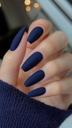 Matte Navy Nails, Dark Navy Nails, Nail Ideas For September, Navy Blue Nail Ideas, Early Fall Nails, Blue Matte Nails, Navy Nails, November Nails, Matte Nails Design