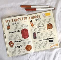 an open notebook with the words my favorite things on it