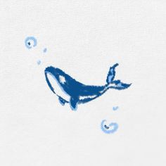 a drawing of a whale swimming in the ocean with bubbles and water droplets around it