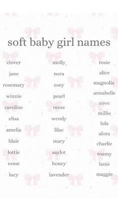 a baby girl name chart with pink bows on it