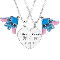 PRICES MAY VARY. This is a pair of double necklaces, one of which says Best and the other half says Friends,There is also a butterfly under the word. This is a great gift to give to your best friend on birthday, Christmas, etc.The pendant on the necklace can be put together into a complete heart shape.It means that the friendship between the two is eternal. This necklace has a Stitch pendant on it, so if you like Stitch a lot, this necklace would make a great gift. Friends will also be very surp Stitch Bff Necklace, Bff Jewelry, Friendship Necklace, Double Necklace, Cute Pajama Sets, Bff Necklaces, Sister Necklace, The Friendship