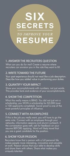 the six secrets to improve your resume in five minutes, including an info sheet for each job