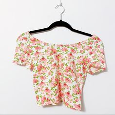 Rose Crop Top. Never Worn, In New Condition. Rose Print Tops For Spring, Rose Print Tops For Summer, Rose Crop Top, Pink White, H&m, Crop Top, Womens Tops, Crop Tops, Pink