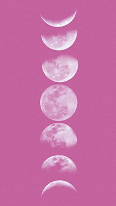 five phases of the moon against a pink background