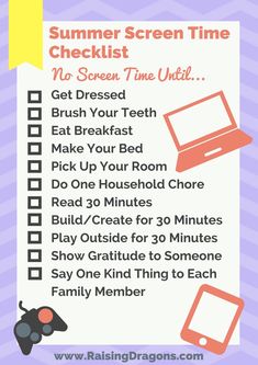 the summer screen time checklist is shown