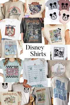 the disney shirts are all different colors and sizes, but they have mickey mouses on them