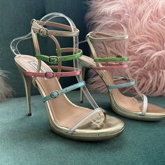 Never Worn. Size Ten. Chic Pink T-strap Sandals, Pink T-strap Heels For Spring, Gold Heels, Heel Sandal, Steve Madden Shoes, Multi Colored, Shoes Women Heels, Steve Madden, Sandals Heels