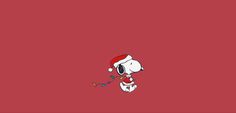 a cartoon character with a santa hat blowing out christmas lights on a red wallpaper