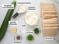 ingredients to make cucumber sandwiches laid out on a counter