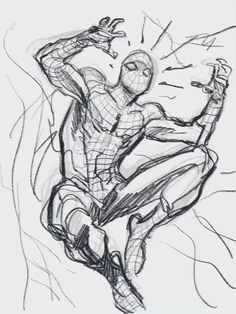 a drawing of a spider man sitting on the ground