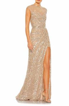 Mac Duggal Beaded Leaves Butterfly Sleeve Gown | Nordstrom Cap Sleeve Gown, Mother Of The Bride Dresses Long, Sheath Gown, Mother Of Groom Dresses, Trumpet Gown, Sleeveless Gown, Mob Dresses, Long Sleeve Gown, Column Gown