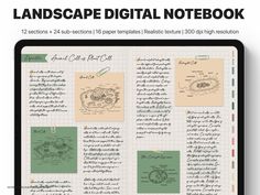 the landscape digital notebook is open and ready to be used