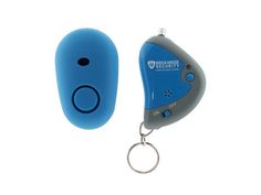 a blue and gray keychain with an electronic device attached to the key chain