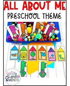 an all about me preschool theme with the words pre - school theme in front of it